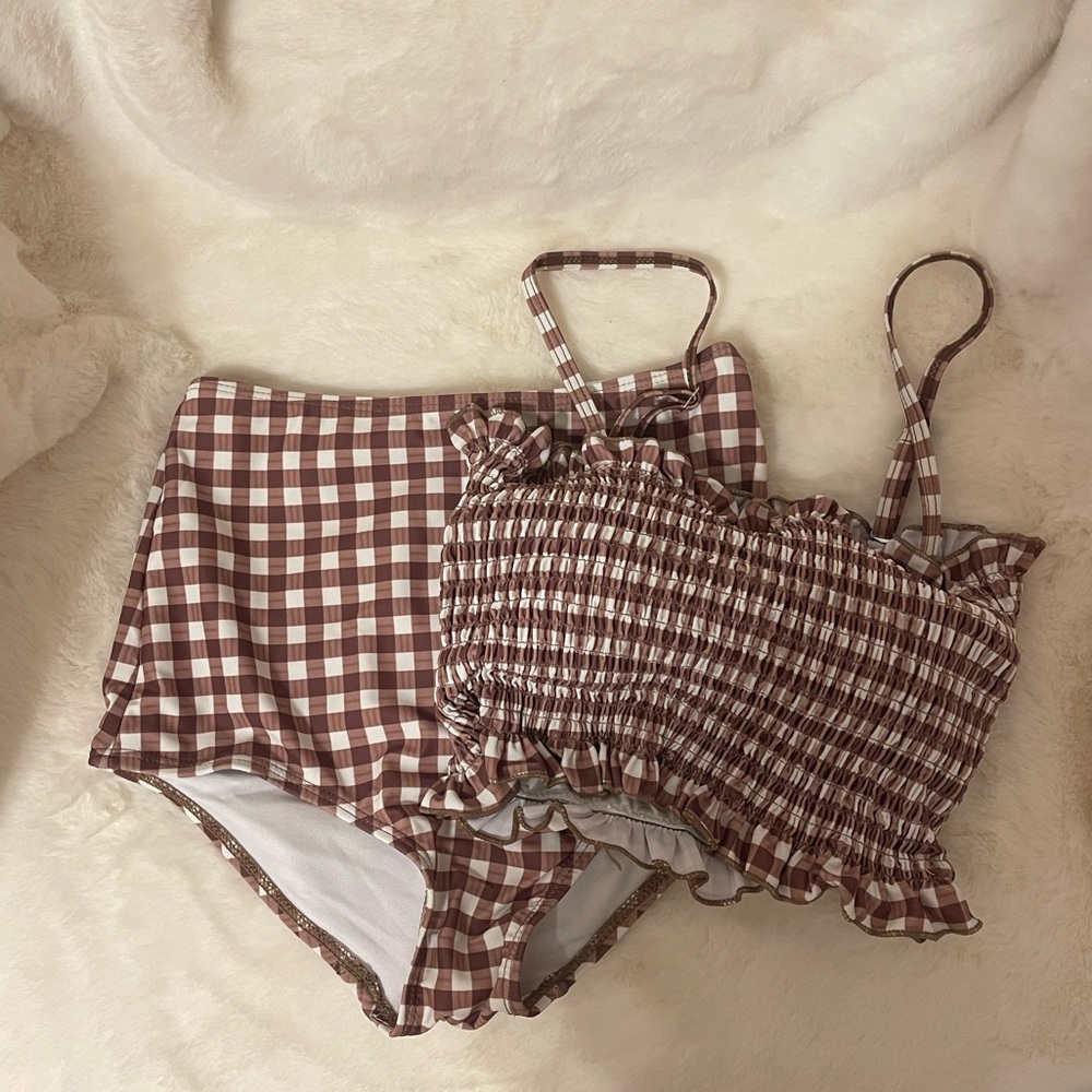 Gingham brown two piece swimsuit